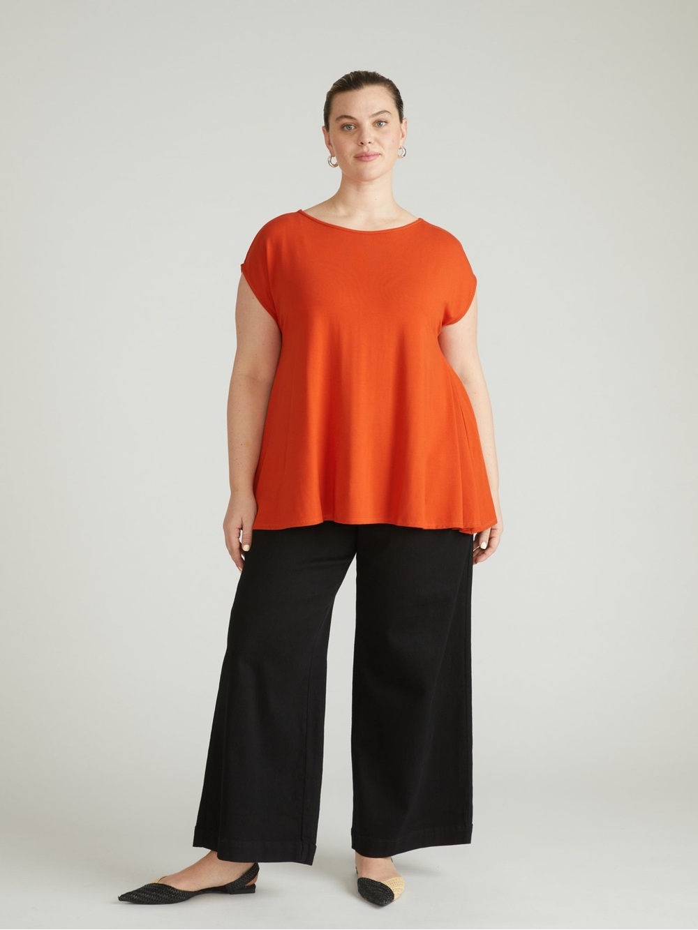 Universal Standard Heatwave Divine Jersey Flared Top in Caramel